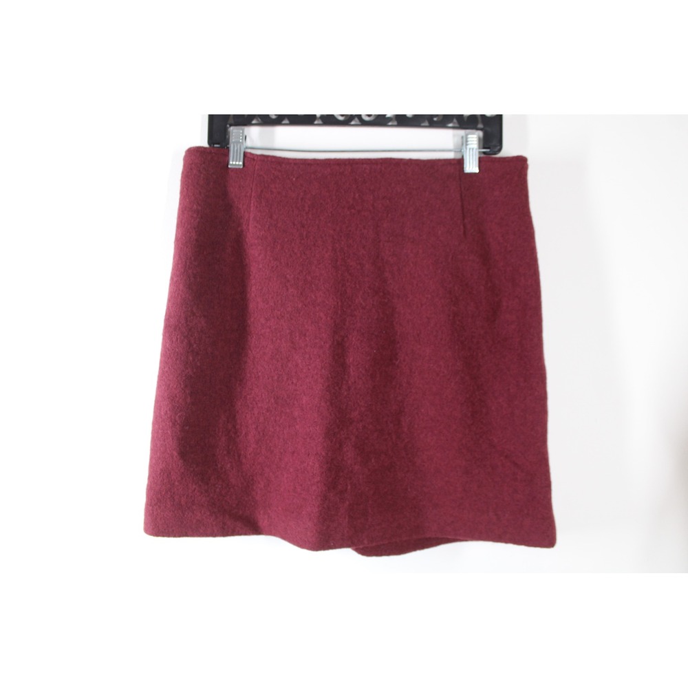 Joie M Maroon Red Wool Blend Mini Skirt Boiled Textured Back Zip